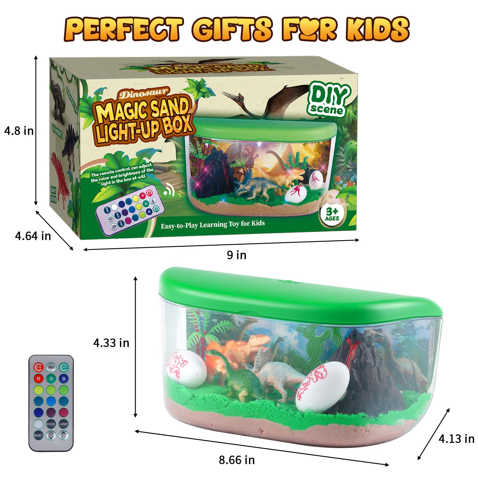Dinosaur Terrarium Kit for Boys - DIY Light Up Terrarium Kit for Kids with Remote - Dinosaur Toys Crafts for Kids 3-5 5-7 - Fun Birthday Christmas Gifts for Ages 4 5 6 7 8 9 10+ Year Old Boys Girls