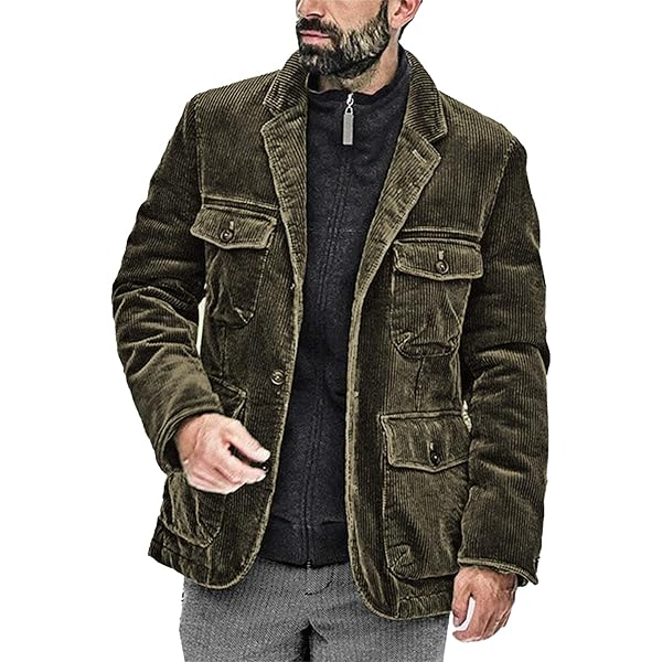 chouyatou Men's Vintage Corduroy Notched Lapel Button Down