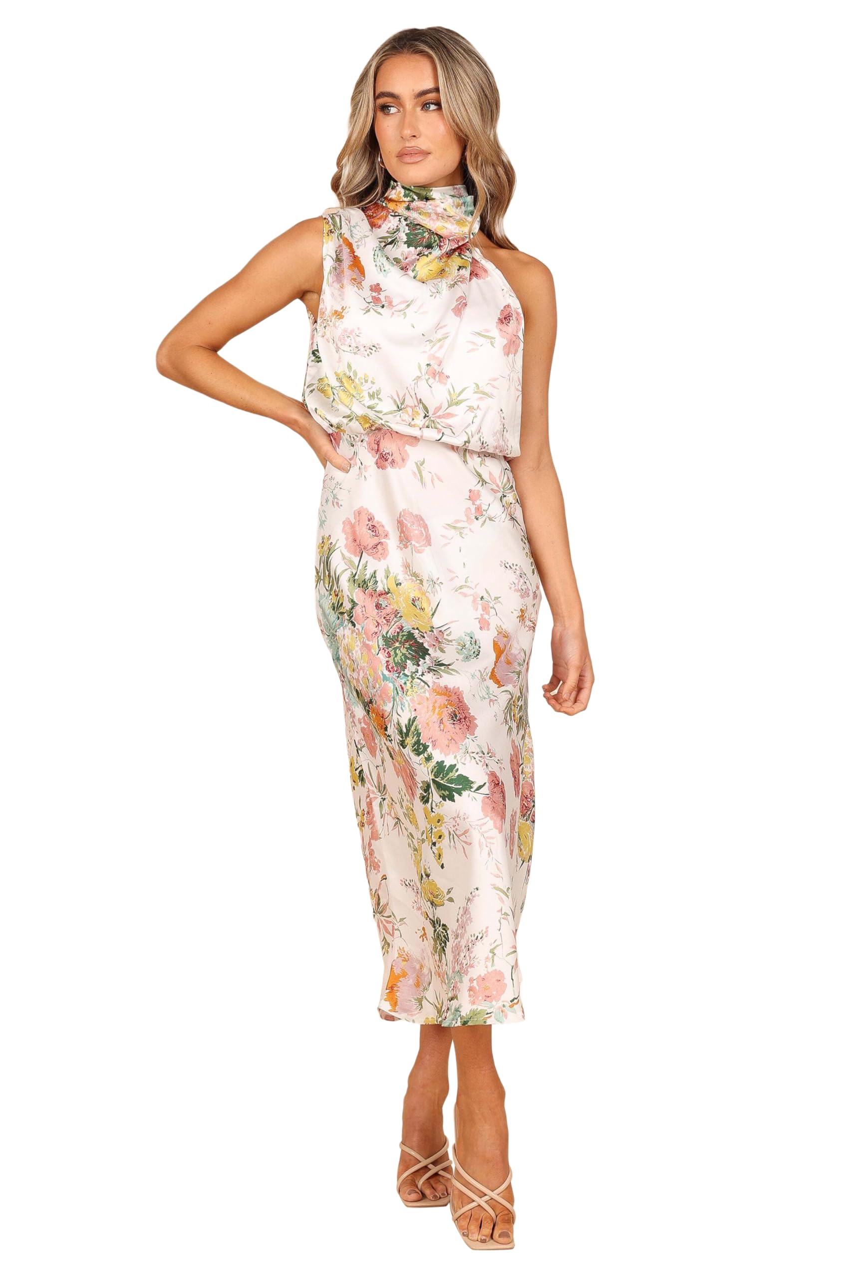 Anabelle Halter Neck Midi Dress – White Floral XL