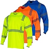 FONIRRA 3PCS Hi Vis Shirts for Men Safety Reflective Long Sleeve with Hood High Visibility Construction Work T-Shirt