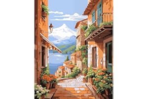 Natuyalo Paint by Numbers Kit for Adults Beginners and Kids, 16" Wx20 L Canvas Pictures Drawing Acrylic Paintwork with 3 Pcs Paintbrushes, Street Scenery