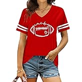 PICKID Football Shirts for Women: Game Day Tshirt Football Season Graphic Tee Sunday Funday Short Sleeve V Neck Top