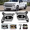 LED with DRL Fog Lights Compatible with 2019-2023 Chevrolet Silverado 1500 2500HD 3500HD, Chevy Front Bumper Driving Fog Lights with Switch and Wiring Set