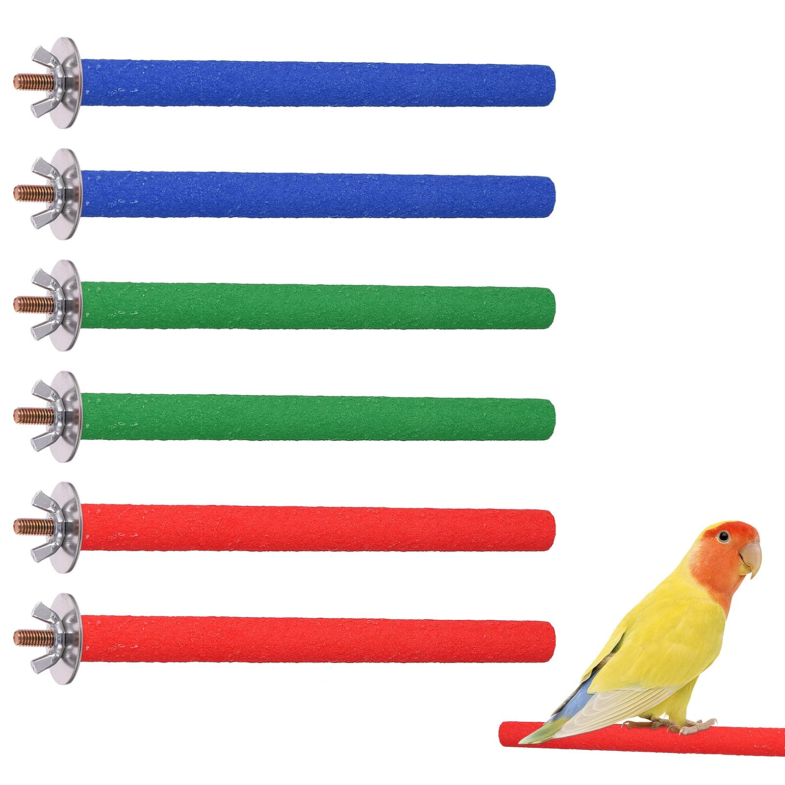 Heyu-Lotus 6 Pcs Parrot Perches Bird Paw Grinding Stick Wooden Perch Stand for Bird Cockatiel Budgie stand for Cage Training,20cm