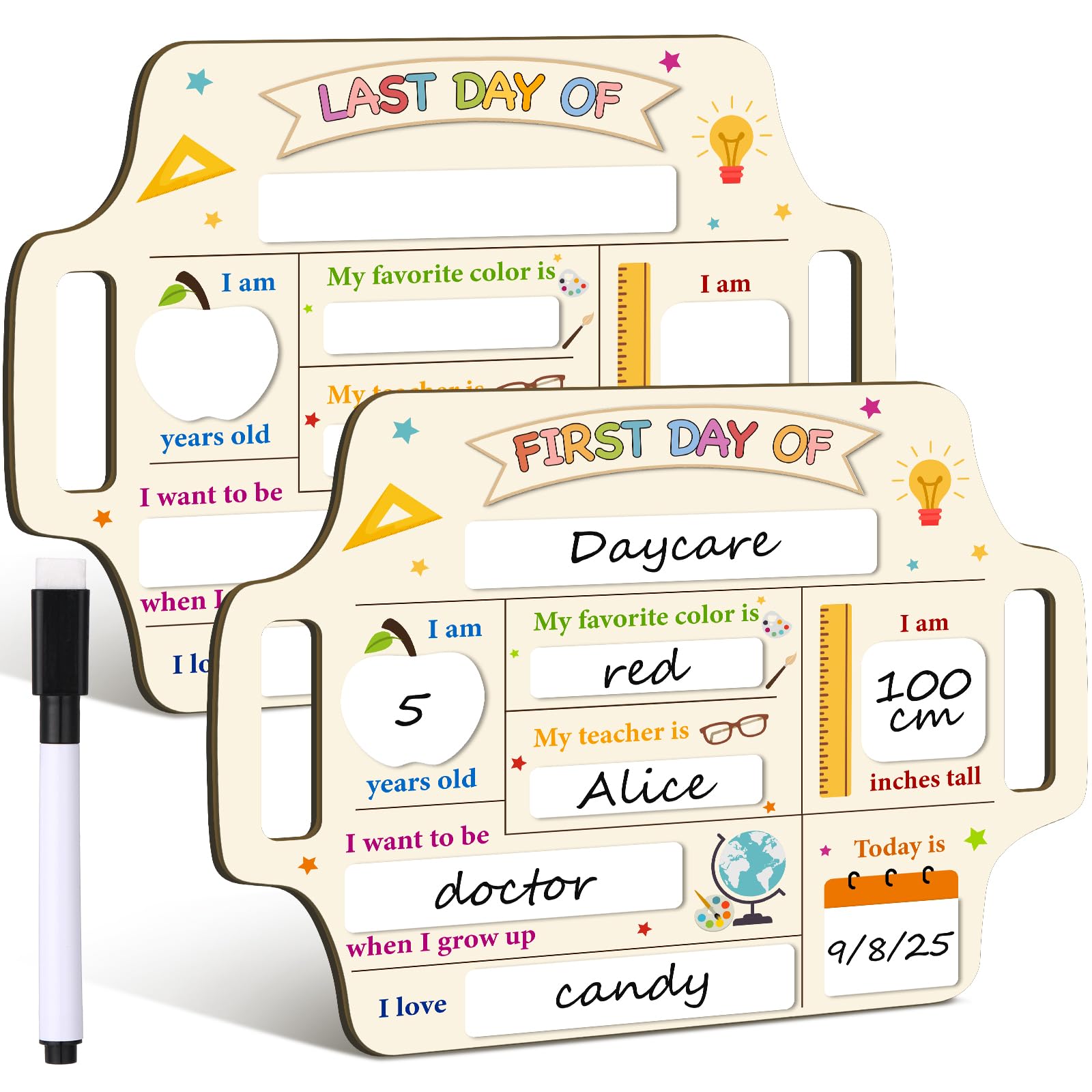 Photo 1 of Dunzoom Boho First Day of School Board Personalized My First and Last Day Sign Back to School Board Chalkboard Photo Prop for Kids Preschool Kindergarten 1st Grade