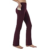 Keolorn Women's Bootleg Yoga Pants with Hidden Pockets Tummy Control Running Legging Long Bootcut