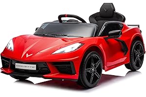 FUNTOK Licensed Chevrolet Corvette C8 12V Ride On Car, Electric Car w/Remote Control, LED Lights, Shiny Dashboard, 3 Speeds Mode, Soft Start, Bluetooth Speaker, Battery Powered Cars for Kids to Drive