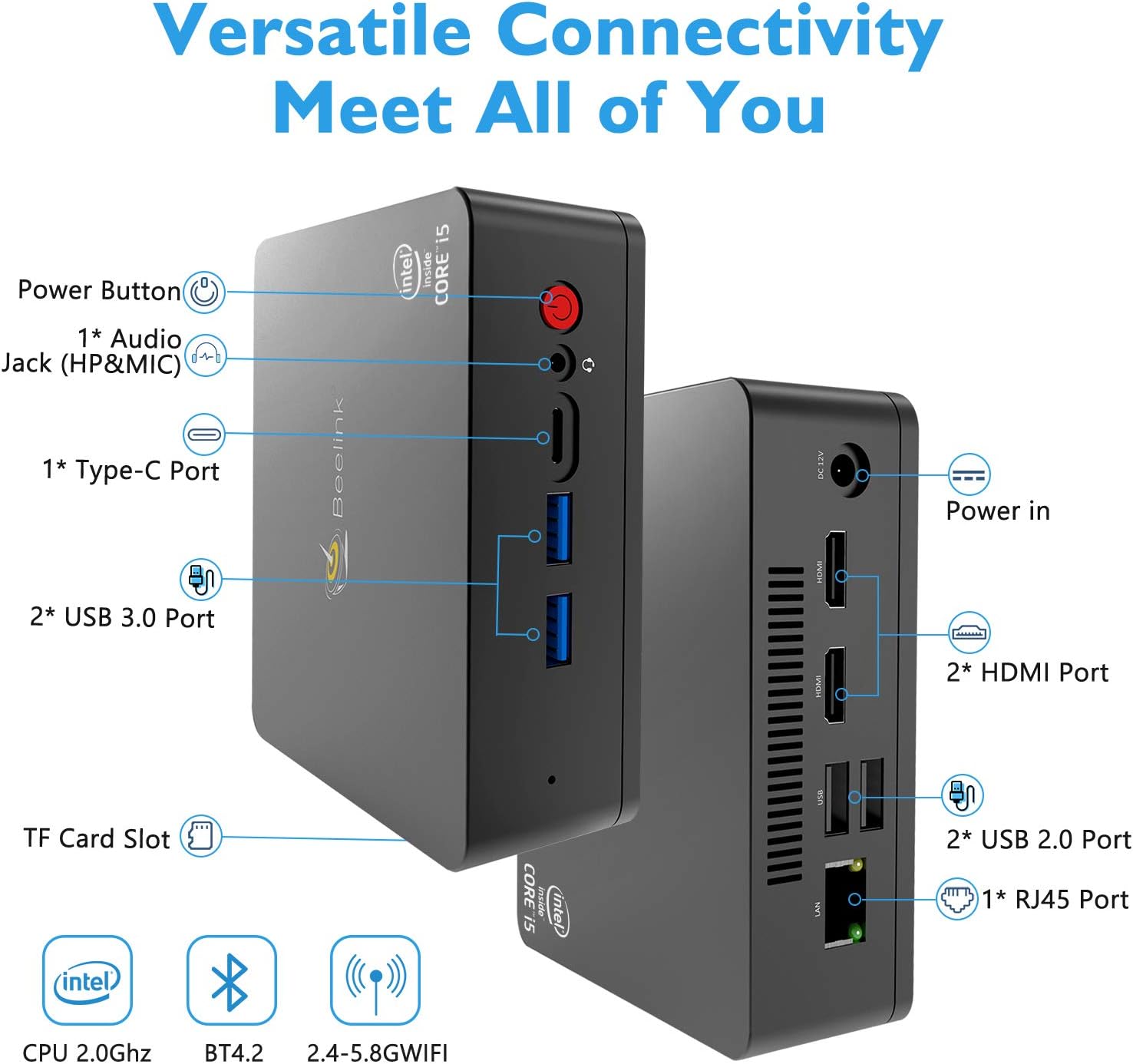 Mini PC Beelink U57 cu procesor Intel® Core ™ i55257u pana la 3.10GHz