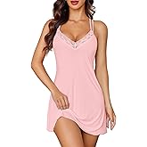 Avidlove Women's Nightgown Sexy Nightwear Modal Sleepwear Babydoll Lace Chemise Nightie V-Neck Full Slip Spaghetti Strap