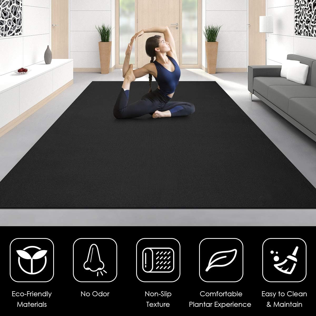 Goplus Large Yoga Mat, 7' x 5' x 8mm and 6' x 4' x 8mm with Straps, Eco Friendly Extra Thick Non Slip Barefoot Fitness Exercise Mat for Home Gym Floor Cardio Workout : Sports & Outdoors
