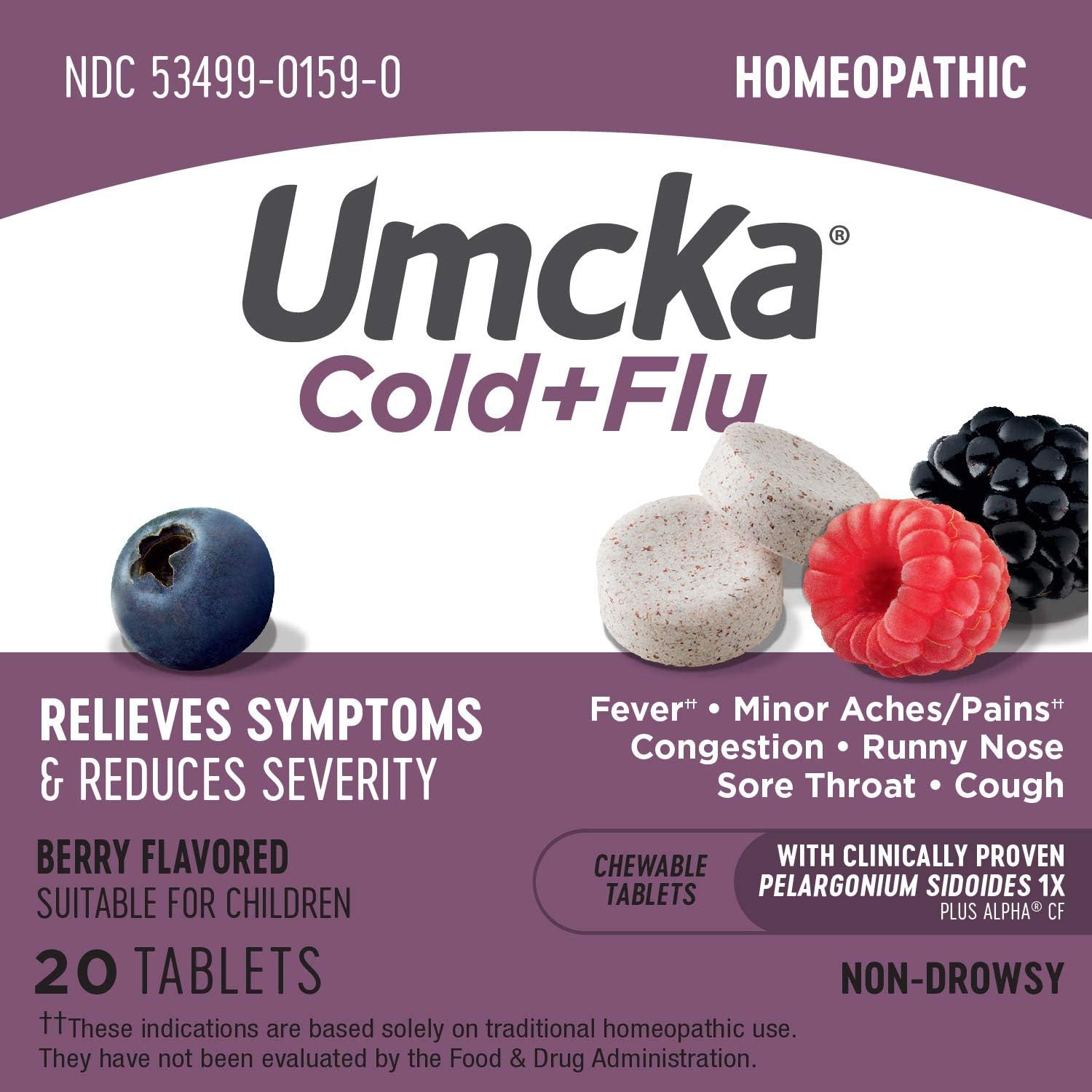 Nature's Way Umcka Cold+Flu Multi-Action Non-Drowsy, Berry Flavored, 20 Chewables: Health & Personal Care