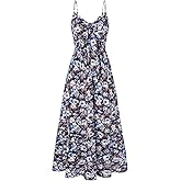 GRACE KARIN Women's 2026 Summer Maxi Dress Floral Tie Front Spaghetti Strap Casual Boho Beach Flowy Sundress with Pockets