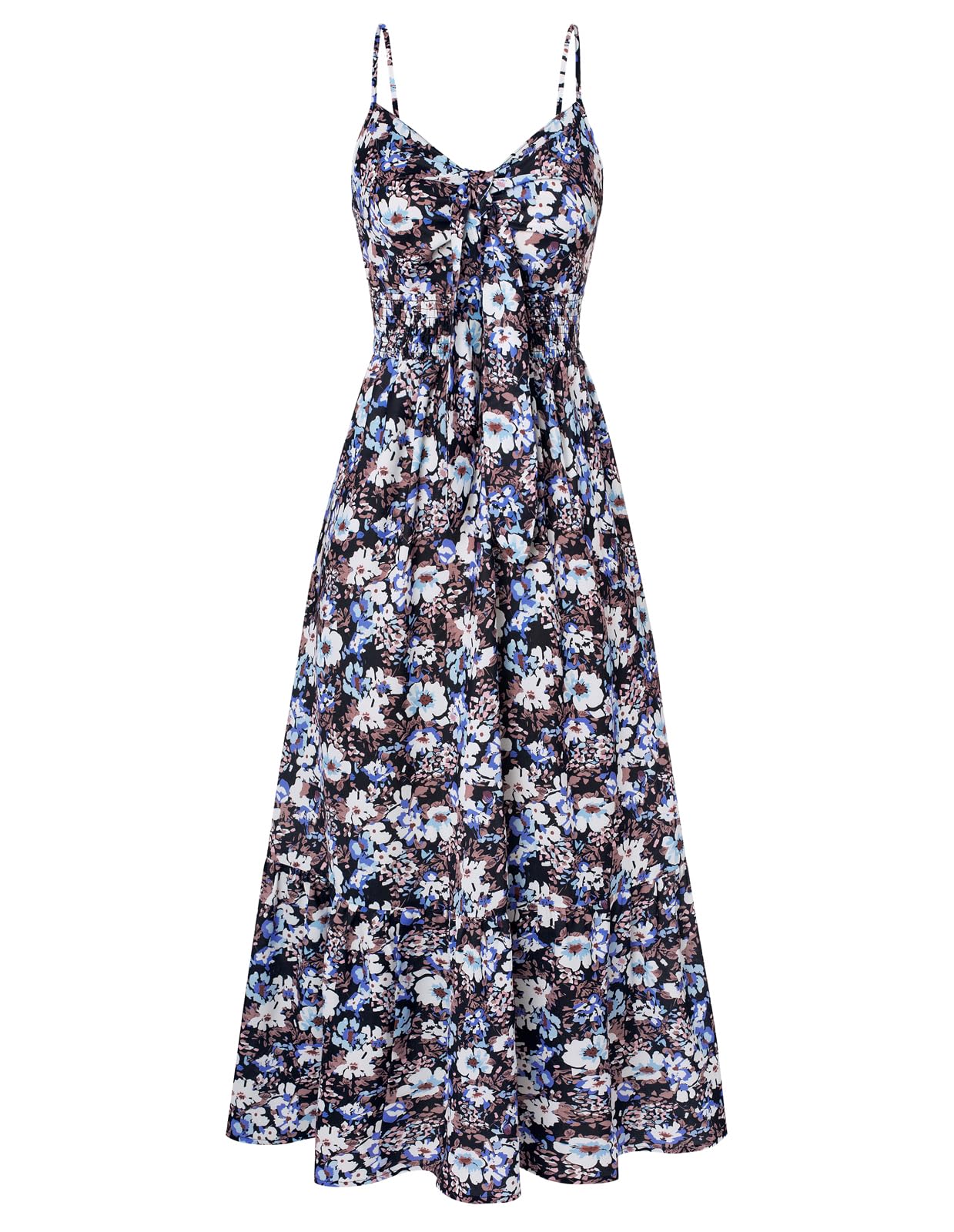 GRACE KARIN Womens Summer Floral Maxi Dresses 2026 Long Flowy Boho Dress Beach Vacation Sundresses Casual Clothes with Pocket Black Blue Floral S Image