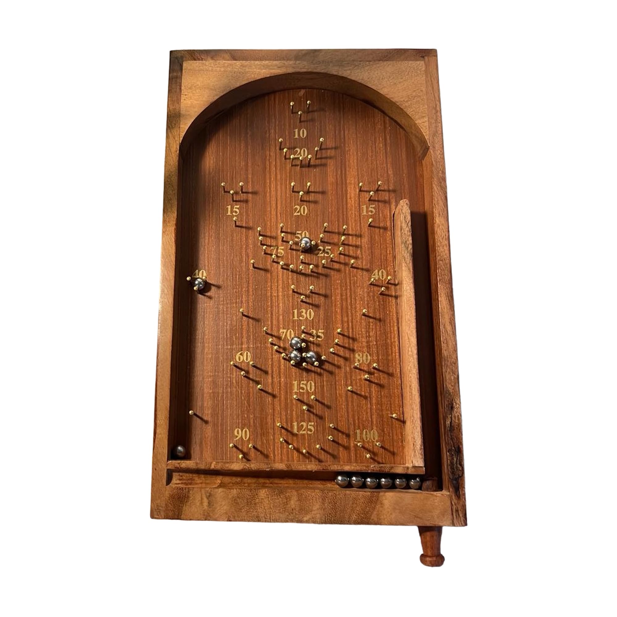Thorness Classic vintage style TABLETOP PINBALL BAGATELLE GAME | 34cm x 20cm | Spring plunger | Brass pins and steel balls | Shesham Rose wood board