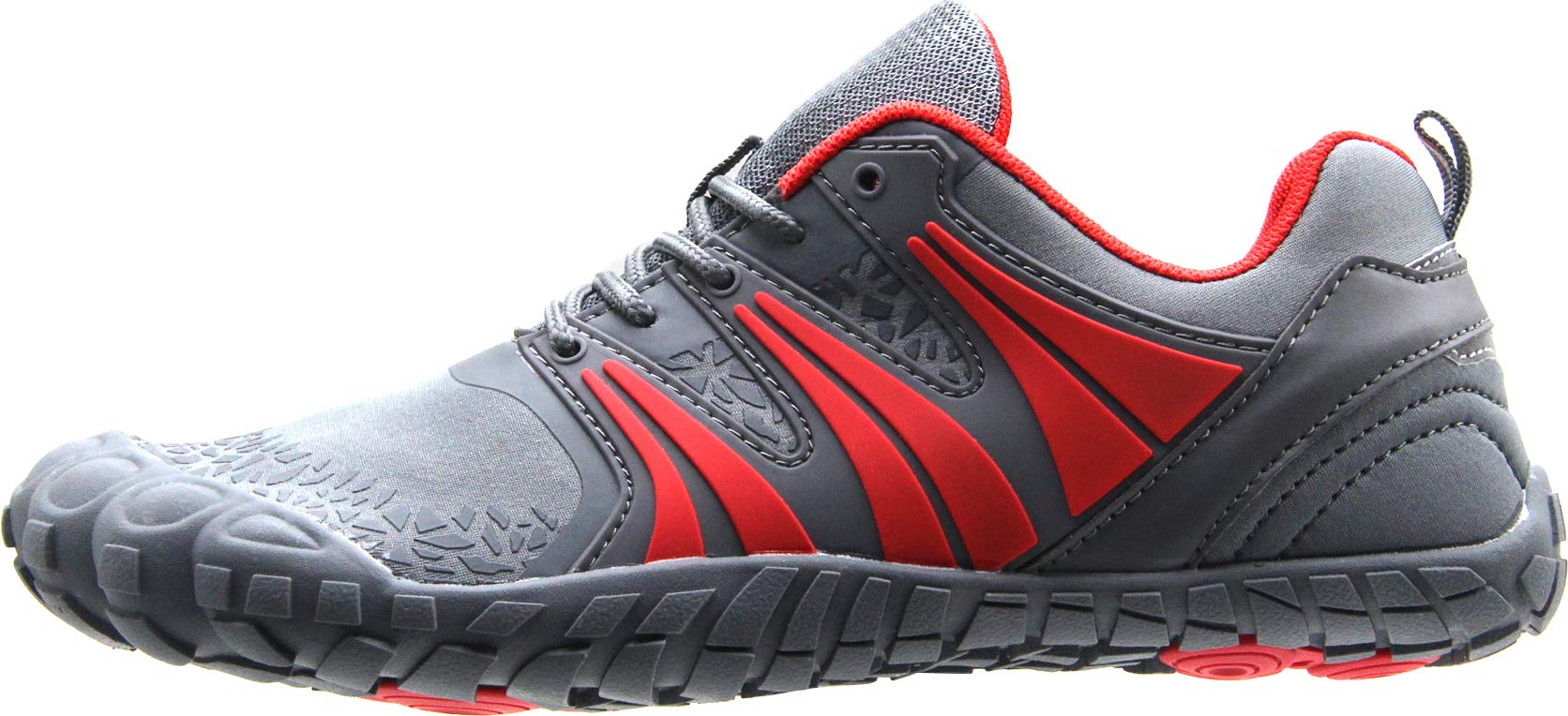 Oranginer Men's Barefoot Shoes Big Toe Box Minimalist Trail Running Shoes for Men Gray/Red Size 6.5