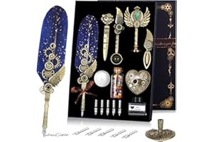 NC Feather Pen Ink Set, Quill Pen Ink Set, Wax Seal Stamp Set, Feather Calligraphy Pen Set, Valentine’s Day Gift for Writing Lovers Birthday Gift, Holiday Ideal Gift (Blue)