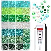 qiipii 28 Types Green Jelly Resin Rhinestones w B7000 Jewelry Glue for Bedazzling Crafting 3mm-6mm Flatback Colorful Light Green Dark Green AB Stones Gems Diamonds for Nail Face Makeup Crafts Tumblers