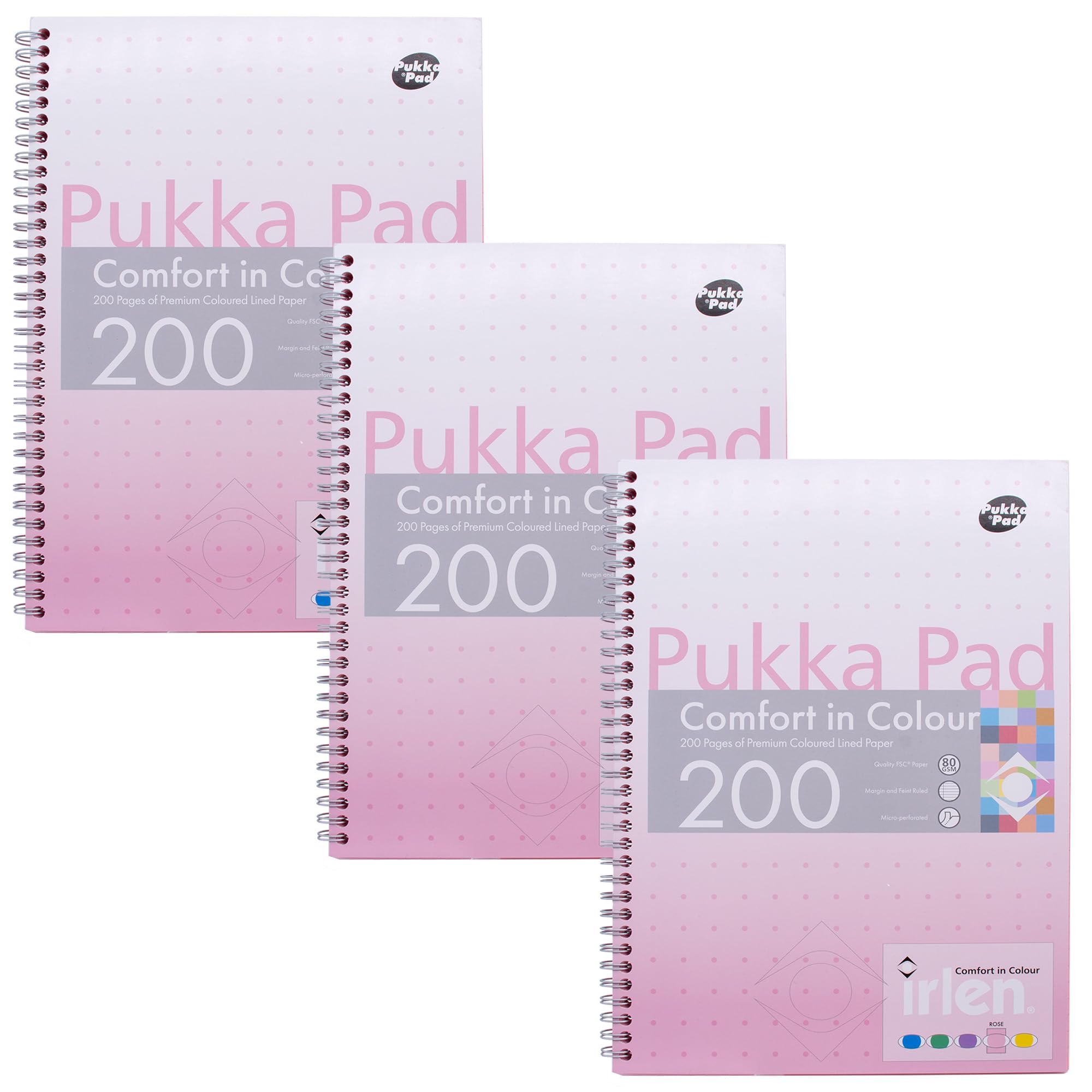 Pukka Pad, Irlen Jotta Pad A4 Notebook 3-Pack – Wire Bound Notepad 200 Pages of 80GSM Coloured FSC Certified Lined Paper – Designed for Visual Perception Difficulties – 29.7 x 23cm, Rose