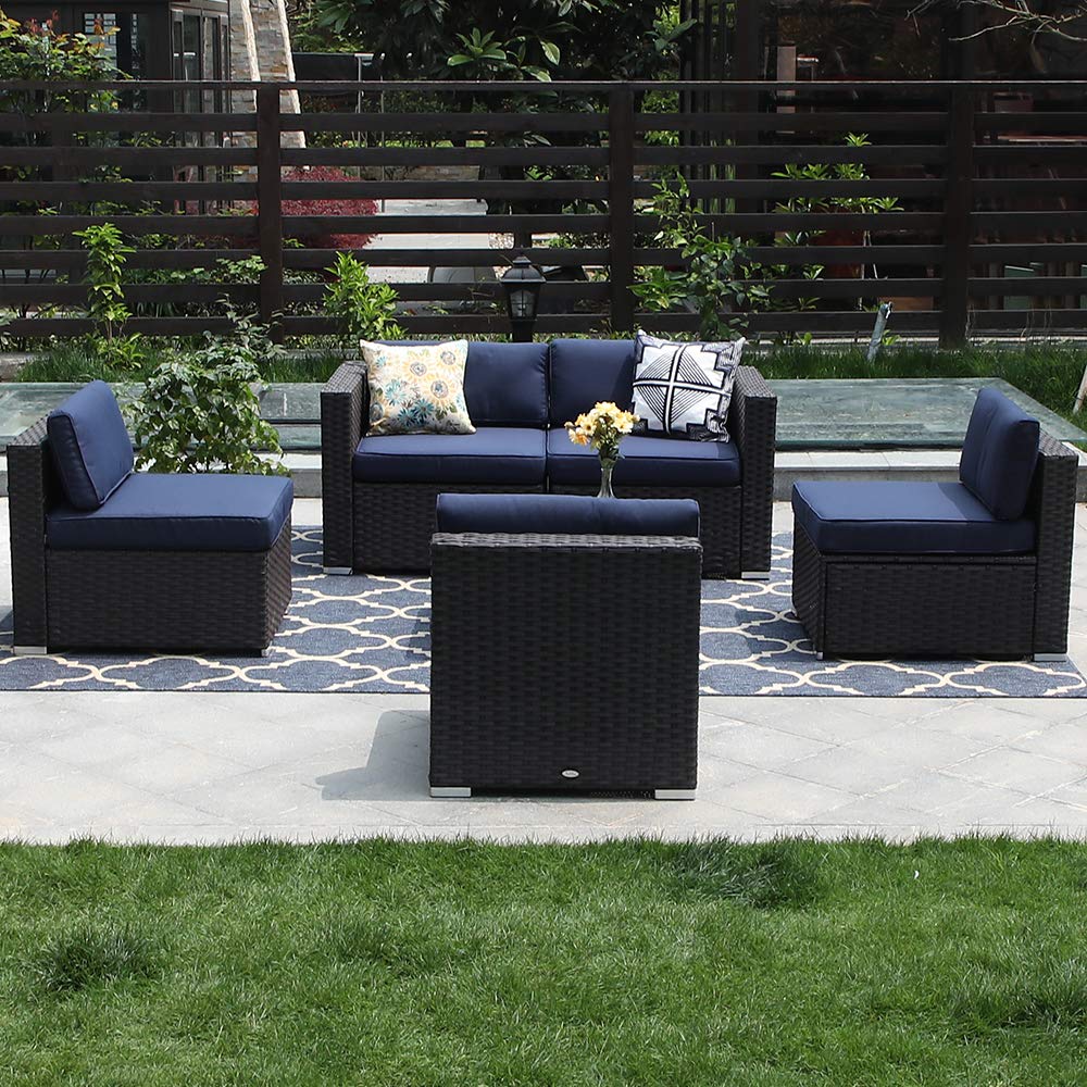 Phi Villa 4 Piece Patio Furniture Daybed Set Rattan With Seat Cushions Beige Sofas