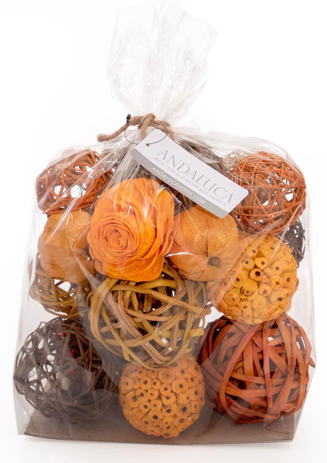 Vase Fillers - ANDALUCA Orange Decorative Vase Filler Bag with Mini Pumpkins, Orbs, Balls & Flowers Bowl Filler Decor (Pumpkin Orange)
