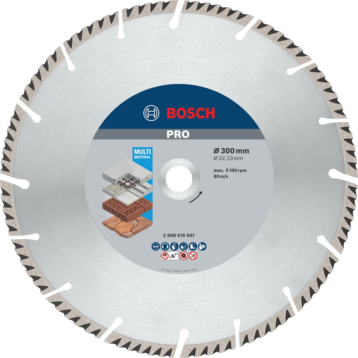Bosch 1x PRO Multi Material Diamond Cutting Disc for Bore 22.23 and Large Angle Grinders (for Concrete, Reinforced concrete, Ø 300 mm, Professional Accessory Large Angle Grinder)
