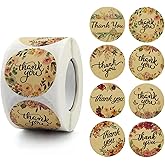 Kraft Flowers Thank You Stickers - 1.5 inches 8 Floral Designs 500 Labels for Small Bussiness,Wedding,Birthday Party Favors,Envelope Seals and Gift Box