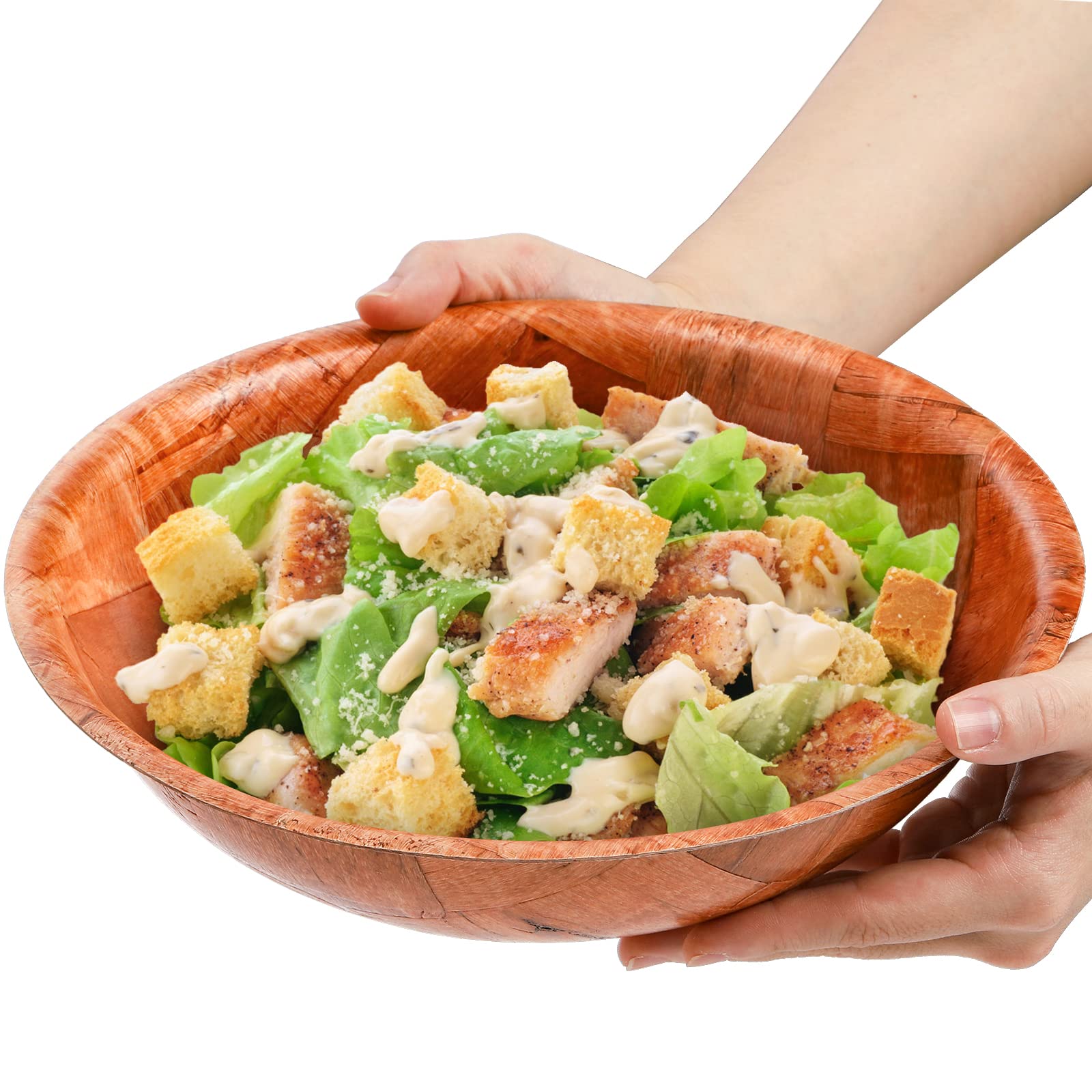 Elsjoy 6 Pack 10 Inch Wooden Woven Salad Bowl, Unbreakable Wood Round Serving Bowl Large Wood Salad Bowl, Reusable Wood Snack Bowls Large Serving Bowls for Fruits, Pasta, Popcorn - Image 4