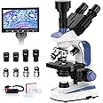 VITANO Microscope for Adults with 40X-2500X Magnification, Dual-View Lab Trinocular Compound Microscope with 7''Screen, Double Layer Mechanical Stage, Dual Illumination, Built in Camera (Blue)