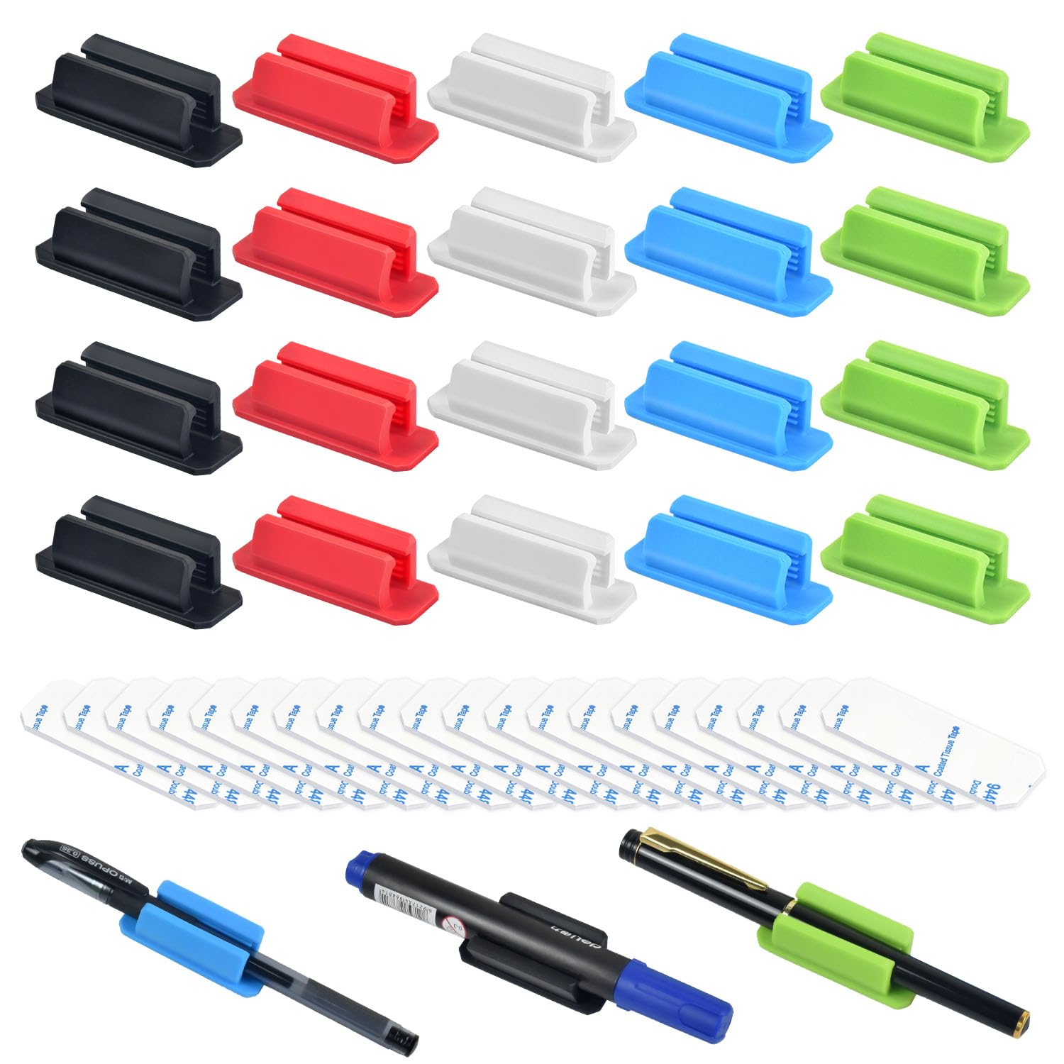 Photo 1 of 20 Pack Pen Holder Silicone,Adhesive Pen Holder for Desk,Marker Clip for Classroom Office Desk Accessories, Pencil Holder with 20 Double Sided Extra Sticky Tape (Multi-colour combinations)