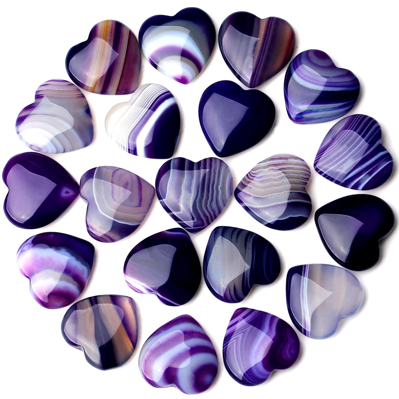 Photo 1 of QINJIEJIE 20PCS Purple Agate Heart Stones Crystals Bulk Love Shaped Worry Stone Heart Rock Pocket Polished Palm Gems Crystal Reiki Balancing Wholesale Carved Stone Decor Gift