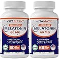 Vitamatic Melatonin 60 mg Fast Dissolve Tablets - 60 Vegan Natural Berry Flavor Tablets - Non-Habit Forming - Non-GMO, Gluten Free (2 Bottles)
