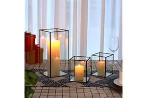 yshengood Hurricane Candle Holder Set of 3 Pcs, Black Candle Holder for Pillar Candle