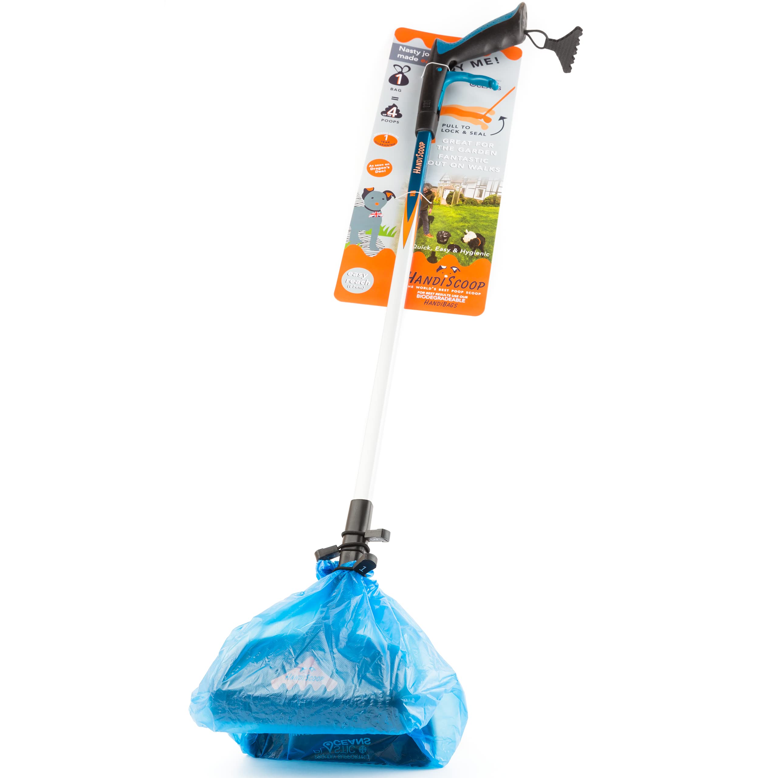 HandiScoop Easy Reach Dog Pooper Scooper with Long Handle and Easy to use Trigger 85cm / 33”, Big Handheld Dog poop scoop, Large Poo Picker, Lightweight Animal Waste Picker for Dogs & Cats