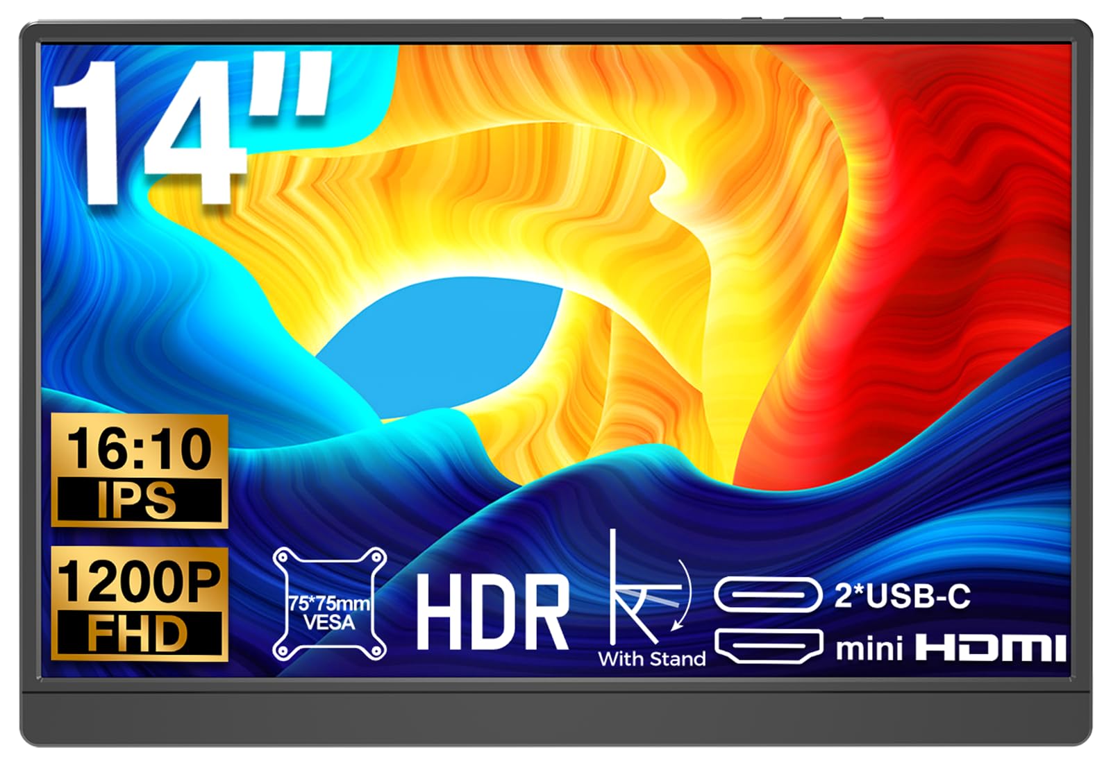 Photo 1 of DHPL 14 Inch Portable Monitor, FHD 1920x1200 IPS16:10 Display with Built-in Kickstand, USB-C/HDMI Plug and Play, Compatible with Laptop, PC, Mac, Mobile, PS5, PS4, Xbox, Switch