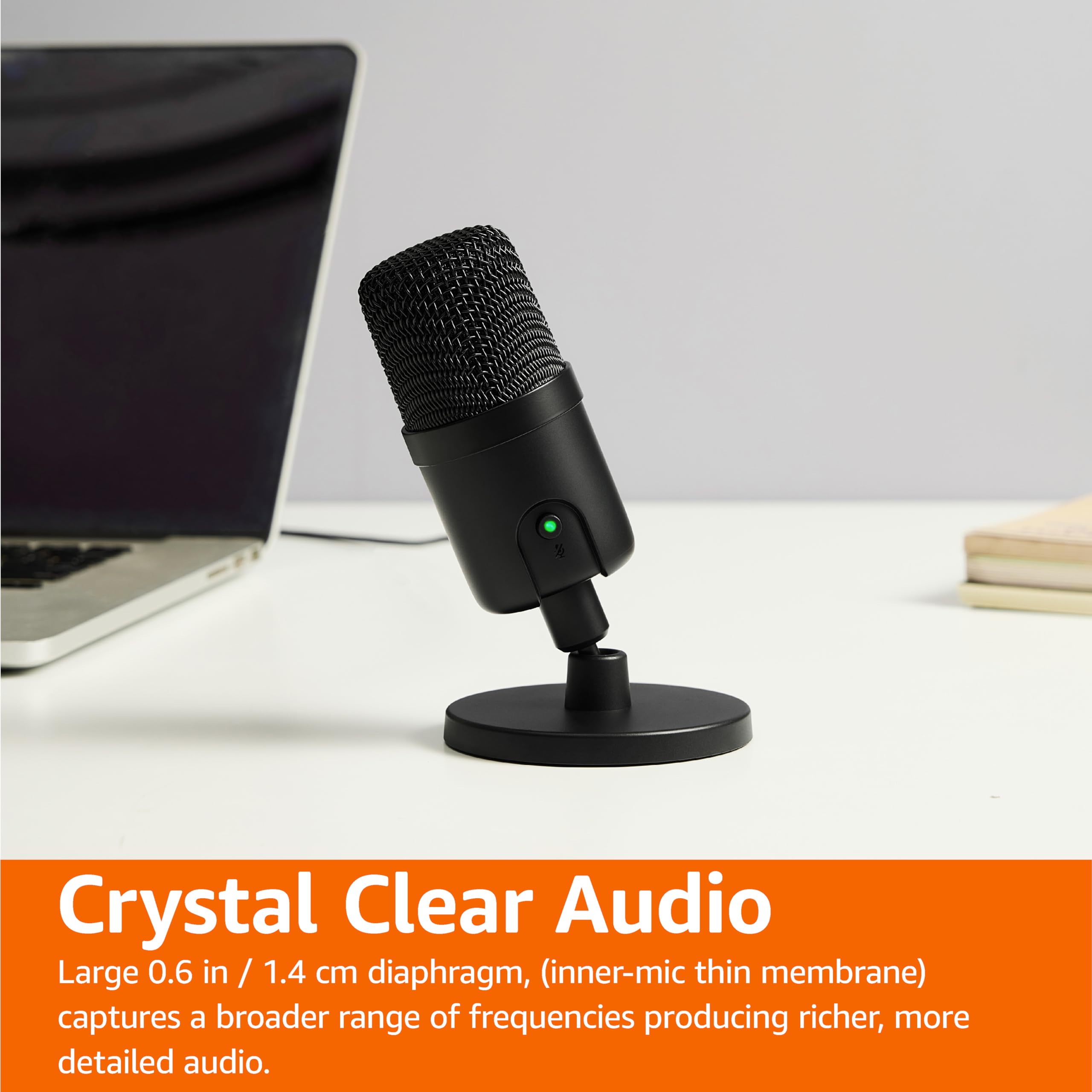 Amazon Basics USB Condenser Microphone for Streaming, Recording, and Podcasting on PC, Plug and Play, Cardioid Pickup, Adjustable Stand with 360° Rotation, 5.8 x 3.4 inches, Black
