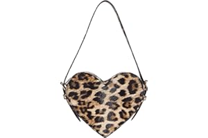 QWINEE Women's Leopard Print Top Handle Y2K Heart Shape Tote Handbag Mini Clutch Purse