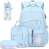 DIGOBAY Backpacks for Girls - Girls Backpack with 14oz Insulated Water Bottle, Plaid School Backpacks with Lunch Bag &amp; Pencil Pouch for Girl Students Bookbag with Kids Water Bottle Stainless Steel