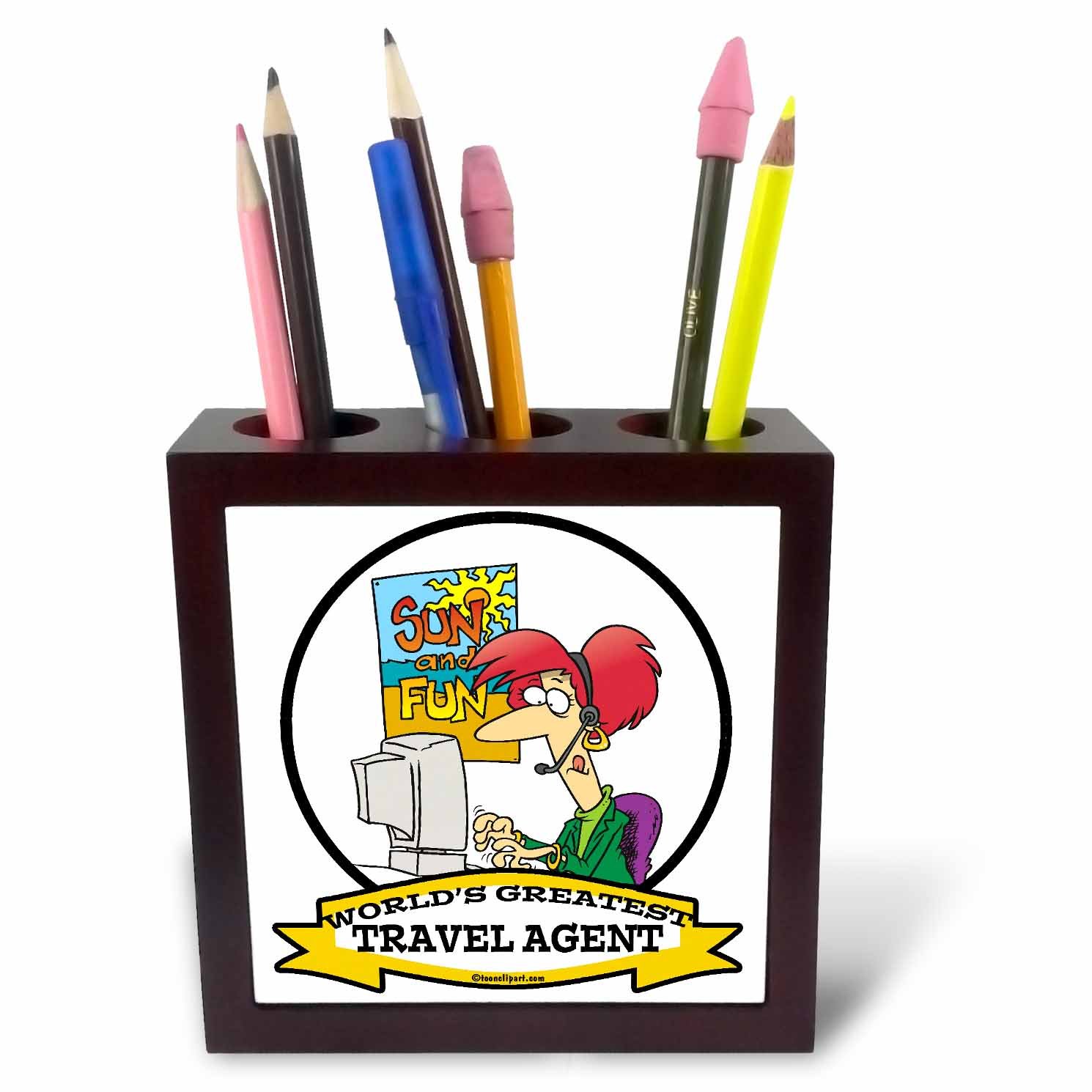 3dRose Funny Worlds Greatest Travel Agent Occupation Job Cartoon - Tile Pen Holder, 5-Inch (Ph_103620_1)