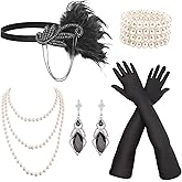 DRESHOW 1920s Great Gatsby Accessories Set for Women Flapper Costume Accessories Feather Headband Roaring 20s Accessories Set