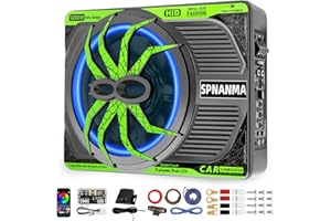 SPNANMA 2025 1200W 10"Slim Car Underseat Subwoofer and Amp Package with Ambient Light, Individual Control for Low Pass/Gain/Boost Bass, High output surround vibration bass without distortion for Truck