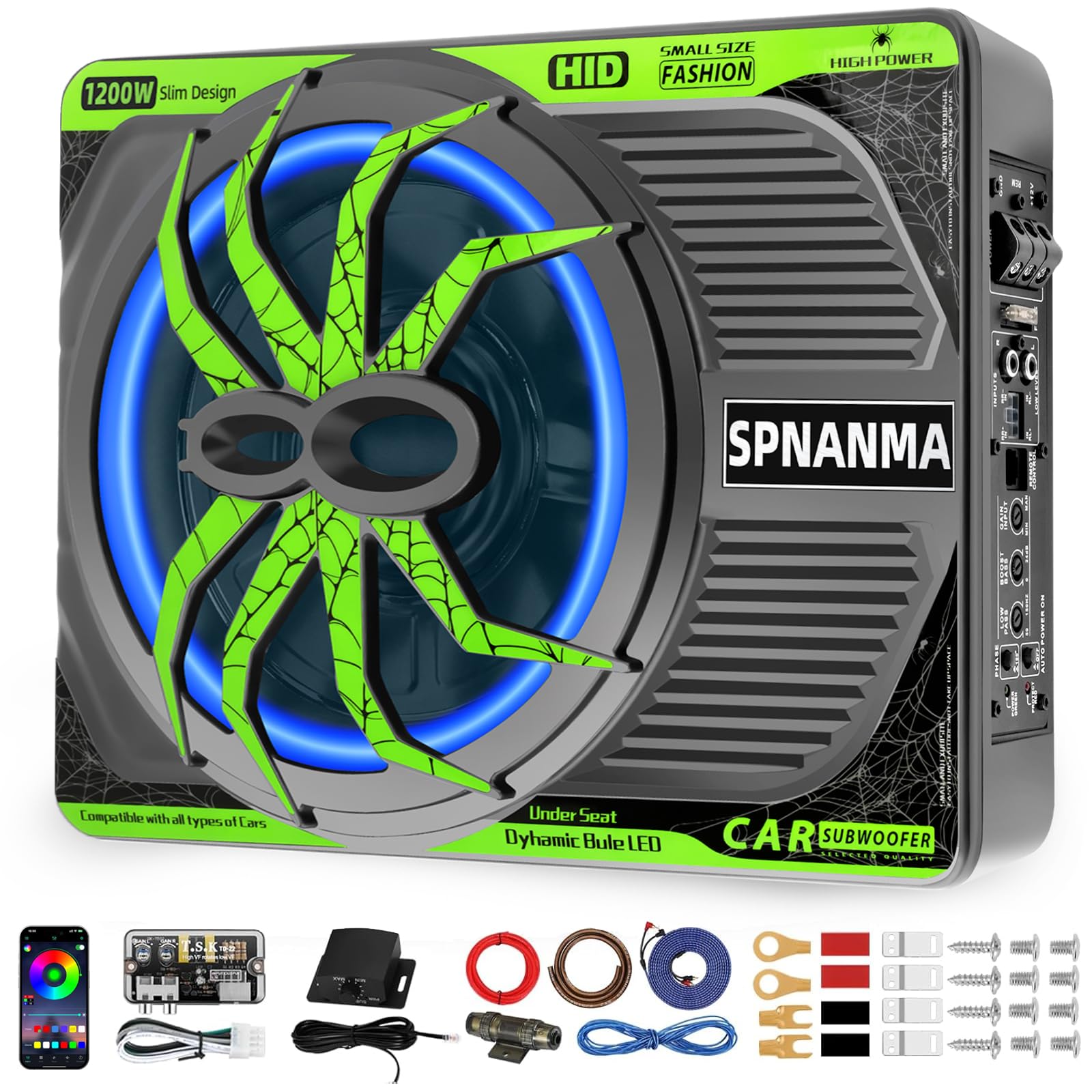 Photo 1 of SPNANMA 2025 1200W 10"Slim Car Underseat Subwoofer and Amp Package with Ambient Light, Individual Control for Low Pass/Gain/Boost Bass, High output surround vibration bass without distortion for Truck