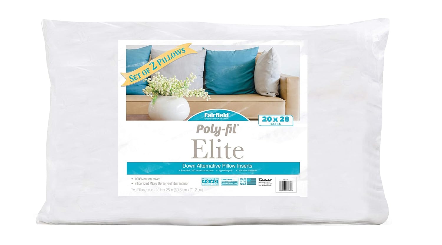 Amazon Com Poly Fil A Xp20282 Elite Bed Pillows 20 X 28 Set Of