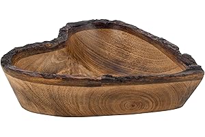 Natural Wooden Tray & Bowls Serving Bowl for Salad, Veggies and Fruits, Large Deep Tray for Family, Party. (Heart Bowl Bark E