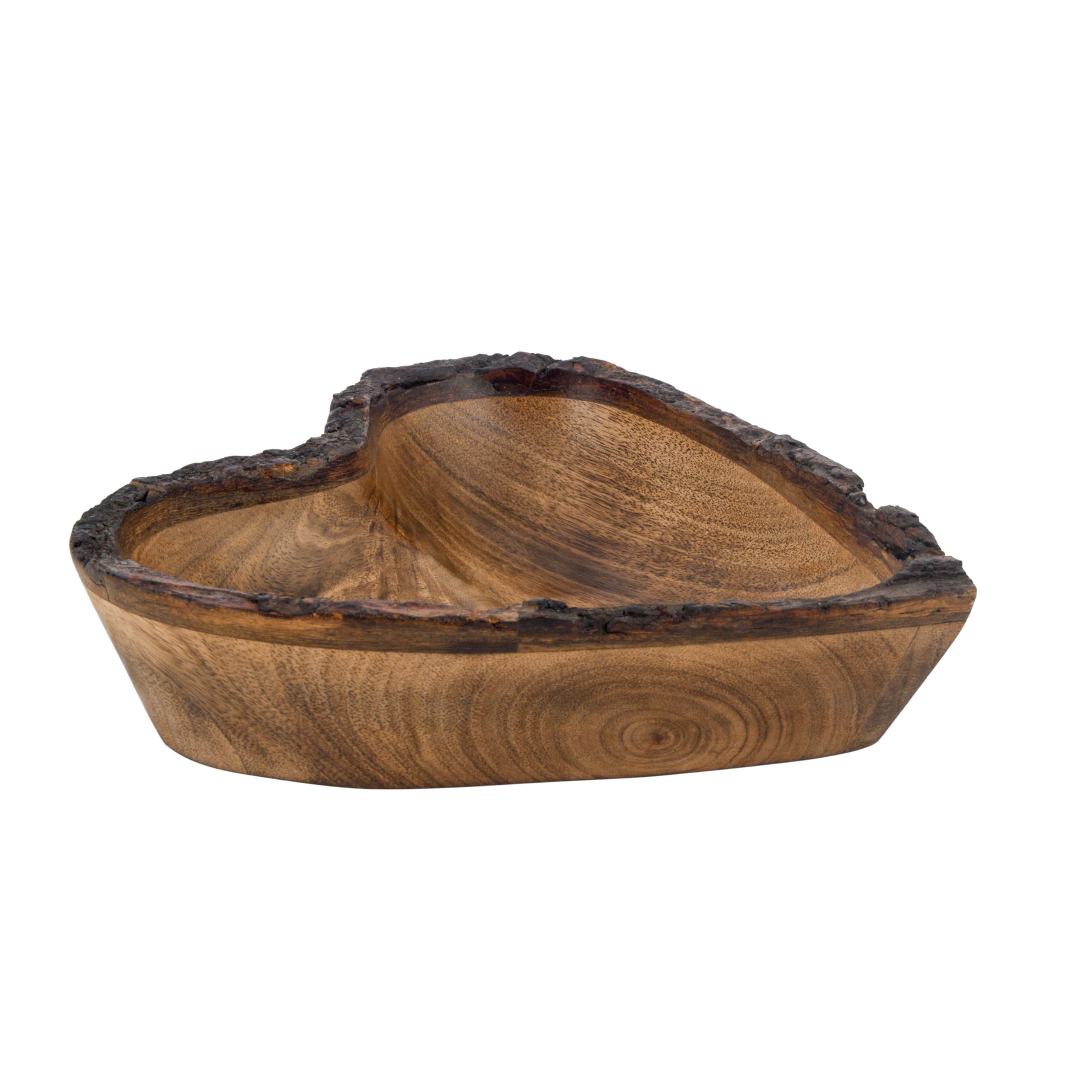 Divit Shilp Natural Wooden Tray, Serving Bowl for Salad, Veggies and Fruits, Large Deep Tray for Family, Party. (Heart Bowl Bark Edge) — image 1