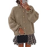 MEROKEETY Women's Fall 2026 Chunky Cardigan Sweaters Trendy Ruffle Button Down Long Sleeve Casual Knit Coat Winter Clothes