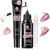 Luckyfairy 4PCS 15g Nail Glue for Press Ons with 20ml Pinpoint Glue Remover Kit, Quick Dry Super Strong Glue, No Lamp Needed, Gentle Non-Acetone Nail Polish Remover Glueoff