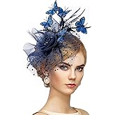 Zinniday Butterfly Derby Hat 2025 - Classic Tea Party Hats with Hair Clip, 1920s 50s Fascinators for Lady Woman
