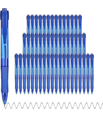 Sikao Lot De 60 Stylos Bille Bleus Rétractables - Pointe Moyenne 1.0 Mm - Encre Fluide Pour École & Bureau