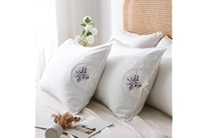 Meaning4 White Embroidery Pillowcases Lavender Flower Pillow Shams with lace 100% Cotton 2-Pack Twin Standard Size (26"x20")