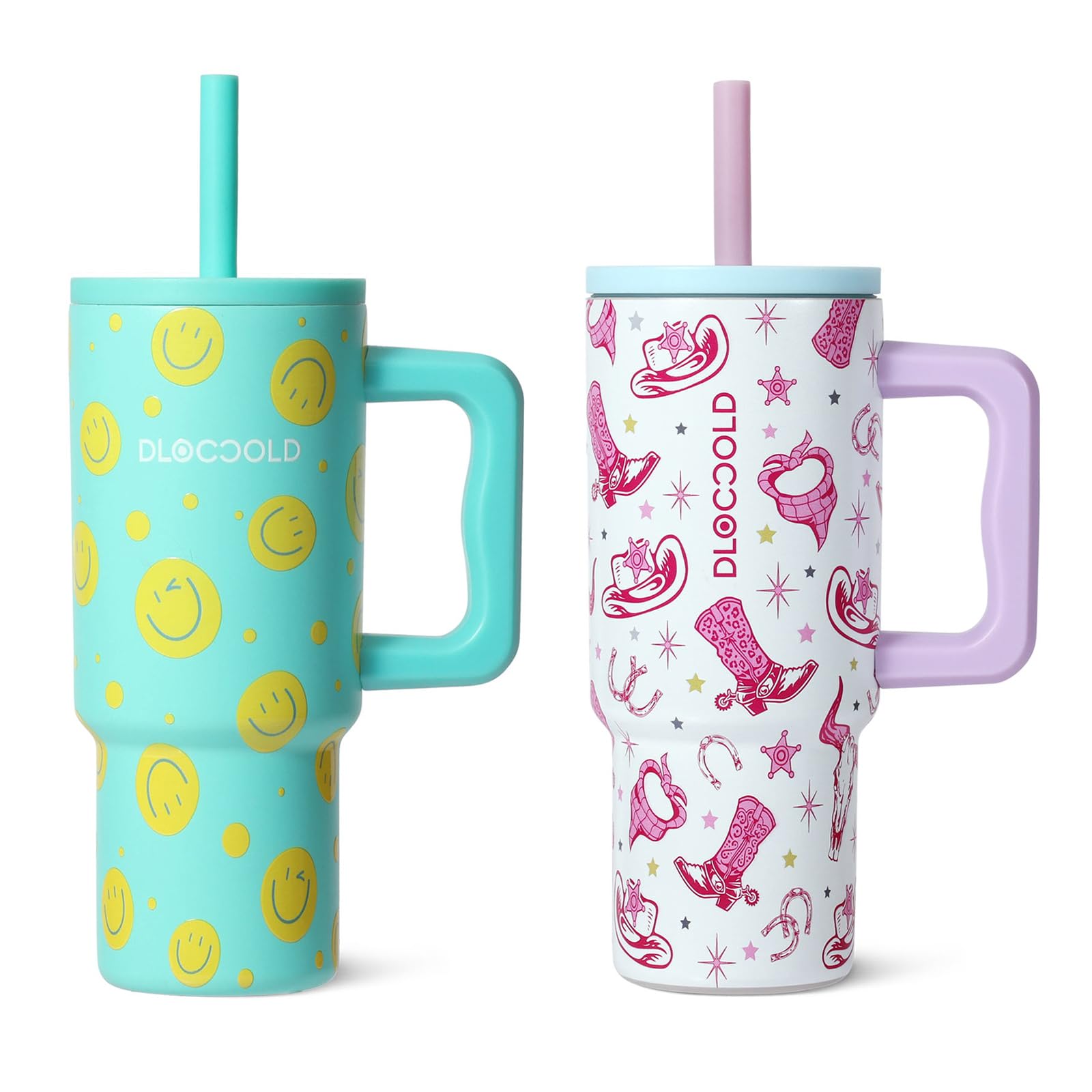 DLOCCOLD Kids 24 oz Tumbler with Handle and Silicone Straw Lid, Leakproof Insulated Tumbler with Spill Resistant Lid, Reusable Stainless Steel Tumbler Mug for Kid Boy Girl, Cupholder Friendly BPA Free